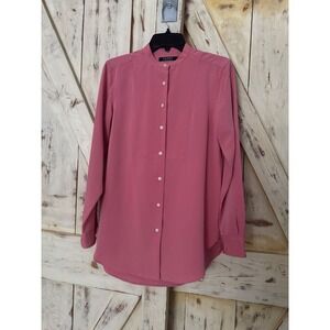 Lauren Ralph Lauren Mandarin Collared Button Down Shirt Long Sleeves Pink 
 PM